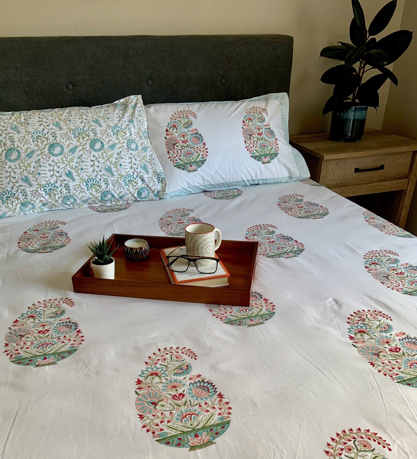 Arlene Block Printed Cotton Bed Sheet- KING