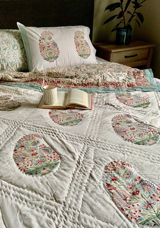 Arlene Reversible Block Printed Cotton Quilt - KING/ QUEEN