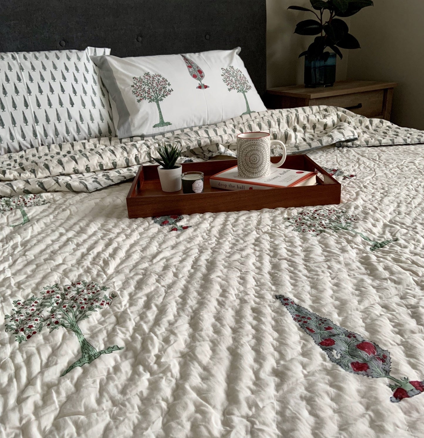 Triya Reversible Block Printed Cotton Quilt - KING/ QUEEN