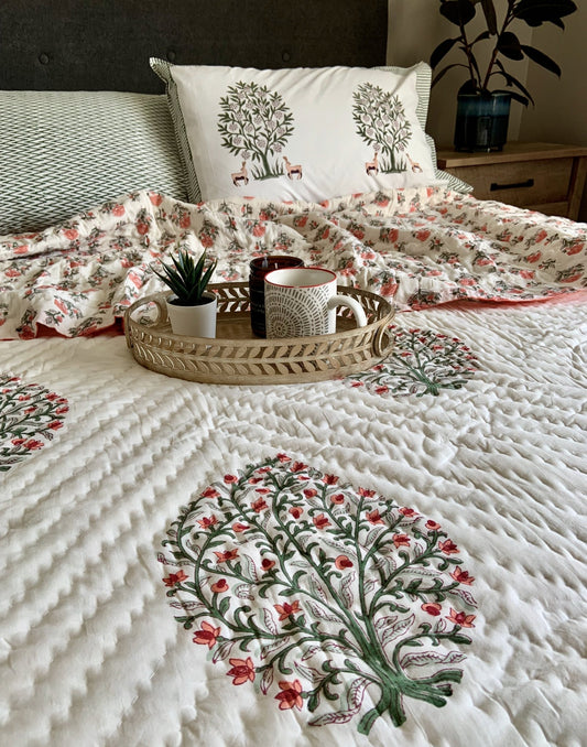 Yashica Reversible Block Printed Cotton Quilt - KING/ QUEEN