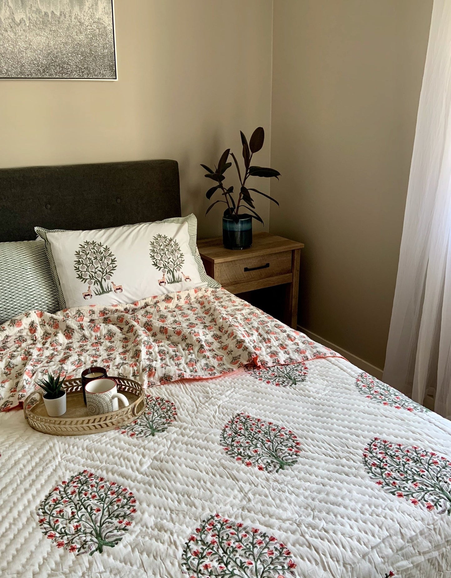 Yashica Reversible Block Printed Cotton Quilt - KING/ QUEEN